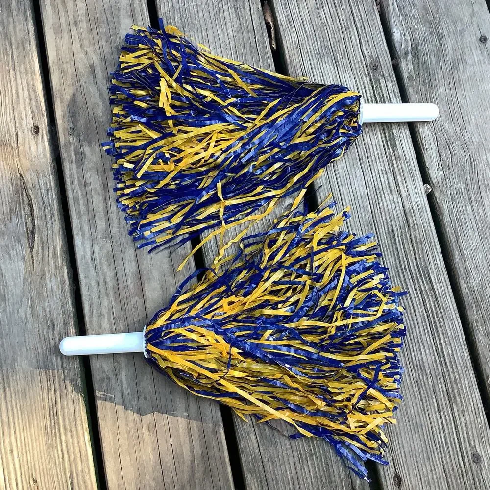 Vintage Y2K Cheerleading Pom Poms Blue Gold Yellow 12